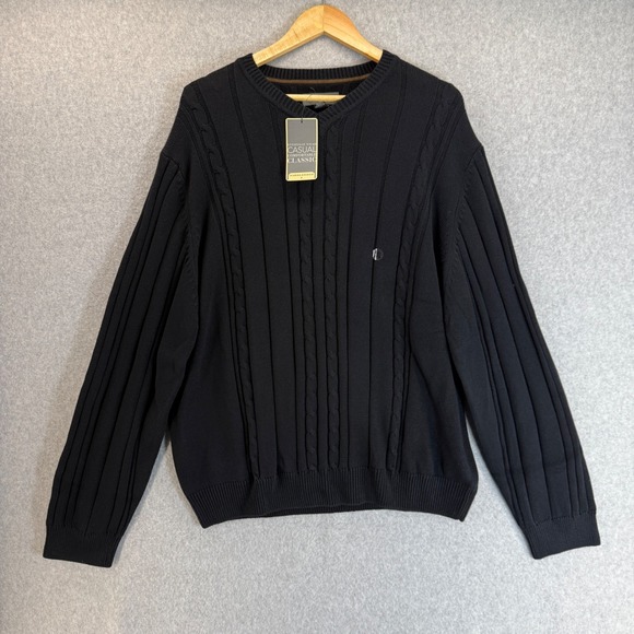 Saddlebred Black Cable Knit V-Neck Sweater Casual Classic Pullover Mens Size XXL - Picture 1 of 10